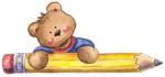 Teddy bear leaning on crayon